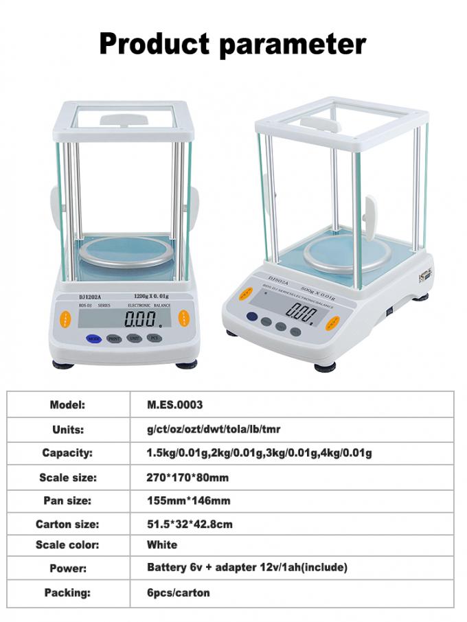 Precision Jewelry Scale with 155mm*146mm Pan Size, 15kg/0.01g Capacity, and 6pcs/Carton Packing