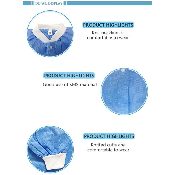 La veste jetable imperméable bleue d'échauffement de SMS frotte avec la manchette tricotée de collier