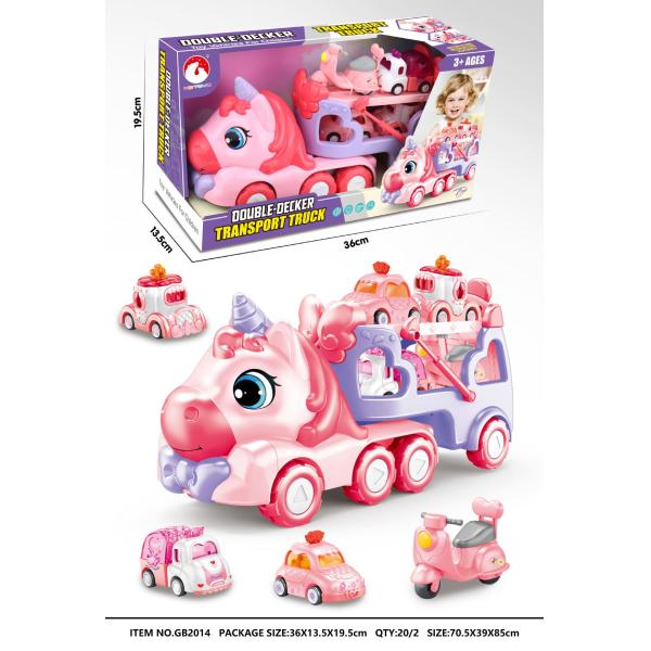 Friction Power Transport Carrier Truck Pull Back Unicorn Car for 18M Kids Boys No Battery