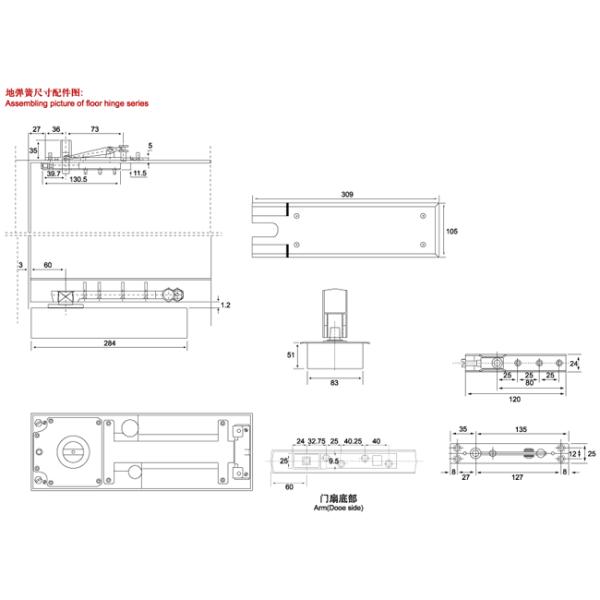 Floor Hinge T-75, color:black or blue, casting iron,  weight capacity 150kgs,