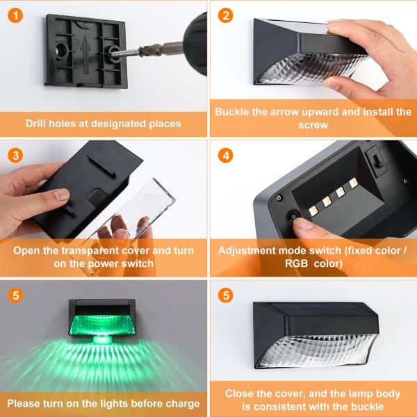 Les appliques murales solaires extérieures étanches IP65 ont mené une lumière colorée