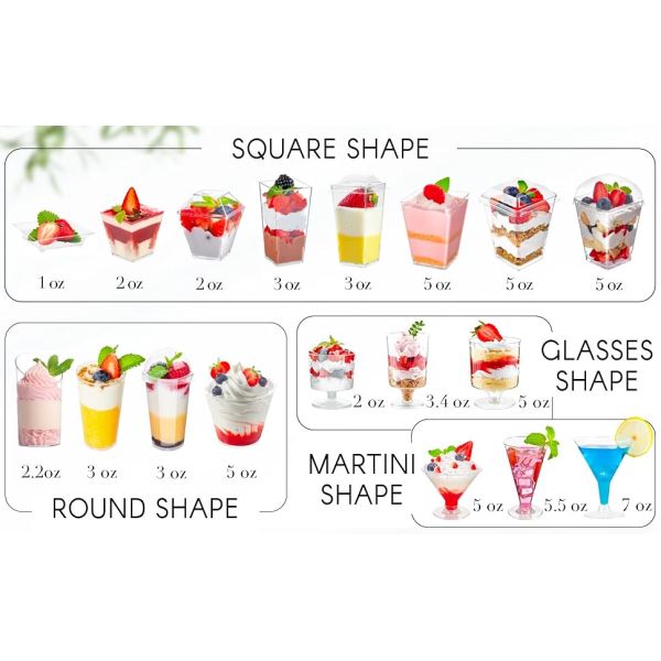 Mini Dessert Cups With Spoons, Pack Disposable Appetizer Cup Mousse Cups Small Plastic Wine Glasses For Serving Individual Pudding Shots, Cocktail, Trifle