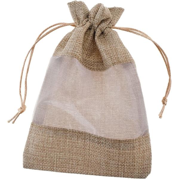Burlap Sheer Bag Organza Bag Burlap Bags Gift Bags with Drawstring, for Wedding Party Favors Cosmetic Samples Mesh Pouch