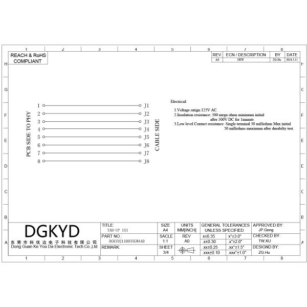 RJ45 Ethernet port connector without transformer, no light, shielded, no shrapnel, industrial Ethernet port DGKYD211B035GWA4D