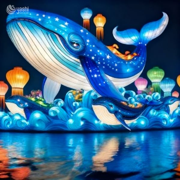 Lanternes décoratives pour parc à thème zoo, lanterne famille baleine bleue, lanternes décoratives scène aquatique nocturne