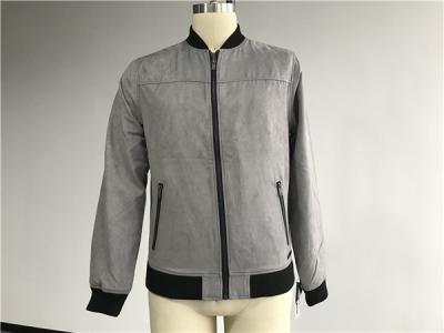 Grey Color Mock Suede Mens Baseball Jacket With 210T Black Lining TW68570
