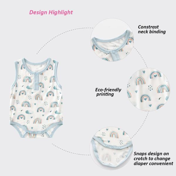 Summer Printing Bamboo Fiber Baby Rompers Sleeveless Newborn Clothes Snap Buttons Unisex Infant Sleepers