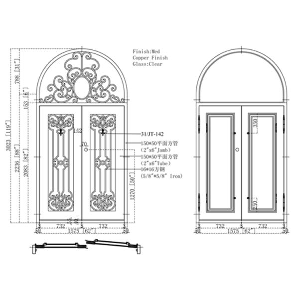 Стиль двойных парадных входов утюга экстерьера частей утюга Орнаментал качания европейский