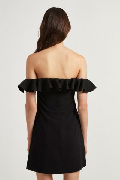 Preto da forma fora do plissado sexy das senhoras do vestido do ombro
