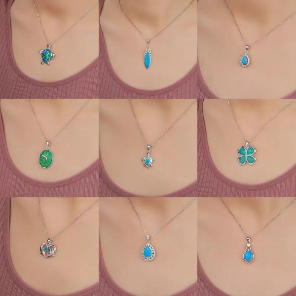 Custom S925 Sterling Blue Opal Necklace Silver Pendant Jewellery