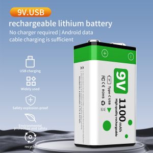 1100mAh 9v Rechargeable Battery Pack With USB-C Charging And 800 Cycles Life For Electronics