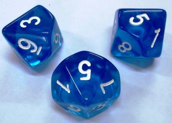 Dice of acrylic or urea along with ABS or Zinc-alloy dice