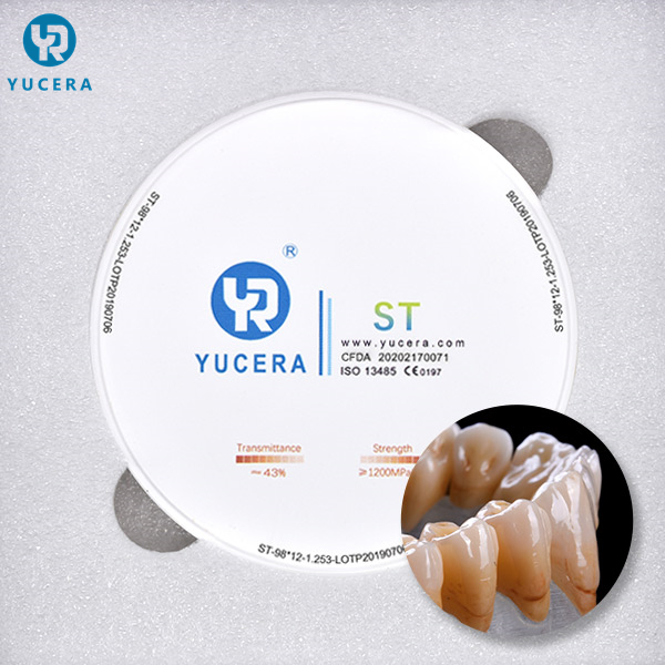 Precio de fábrica Yucera Disco cerámico blanco ST super translúcido dental de 98 mm 95 mm para sistema CAD CAM, máquina de fresado de 5 ejes