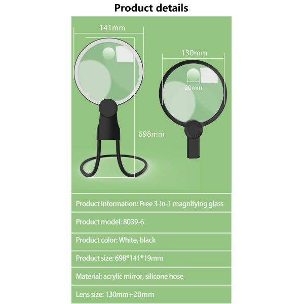 Hands-Free Neck Magnifier with 130 mm Large Bright LED Light for Seniors & Low Vision Flexible for  Sewing Reading Light