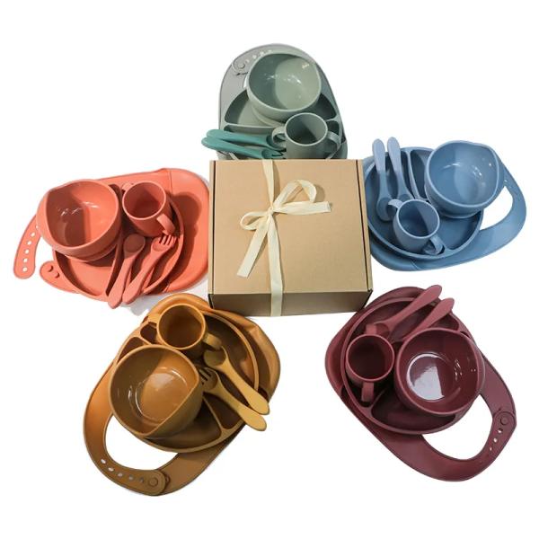 Silicone Food Grade Infant Dinnerware Sets Baby Feeding Set Suction Kids Infant Plates And Bowls