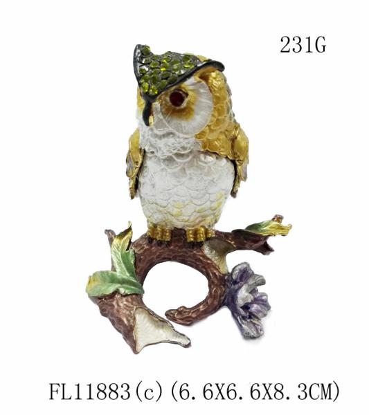 Owl enamel bird jeweled trinket box Metal Owl  Bird Trinket Box for gift