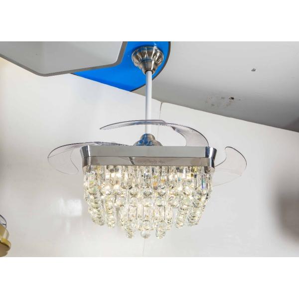Contemporary 110v 110W Retractable Blade Ceiling Fan Chandelier Santi Nickle Color