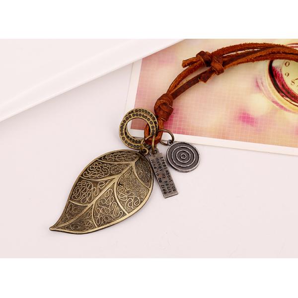 Big leaf head layer cowhide necklace restoring ancient ways Leather necklace