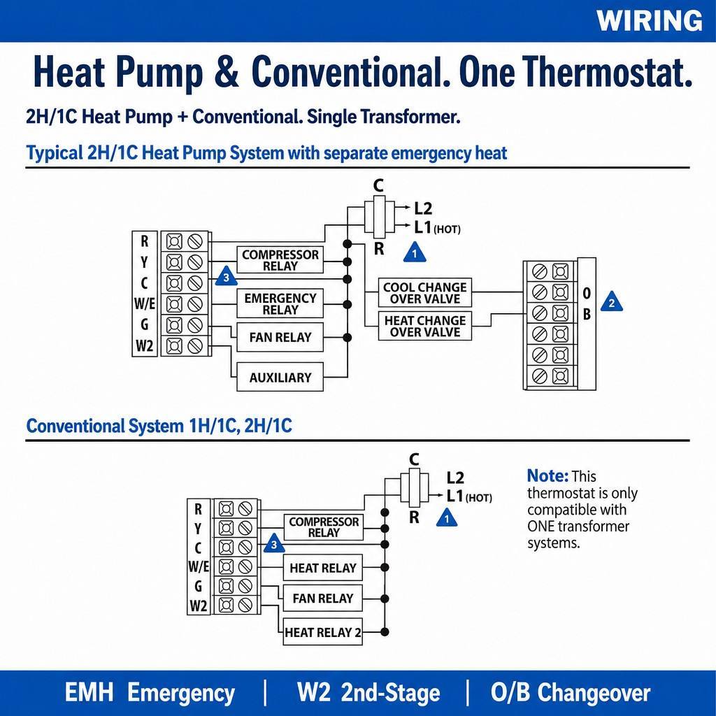 Energy-Saving 2 Heat 2 Cool Heat Pump Thermostat Load Rating 1.5 Amp Maximum All Terminals Combined
