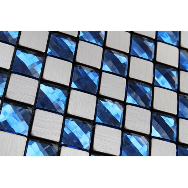 Silver Brushed Particle Glass And Metallic Mosaic Wall Tiles With Blue Crystal Diamond Glass