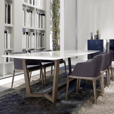 Shiny Surface Marble Top Dining Room Table With Solid Wood Base