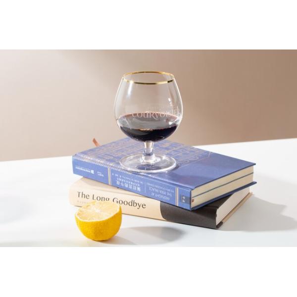 Clear Gold Rim Glass Drinking Goblets 415ml Crystal Cognac Glasses Lead Free