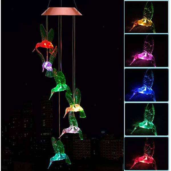 Soft Warm White Solar Hummingbirds Decorative Lights Wind Chimes Party Gifts Holiday Decorations