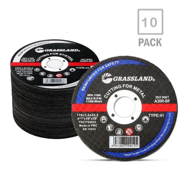 GRASSLAND Resin Abrasive Metal Cutting Discs for Stainless Steel 115 X 3.2 X 22.2 Angle Grinder