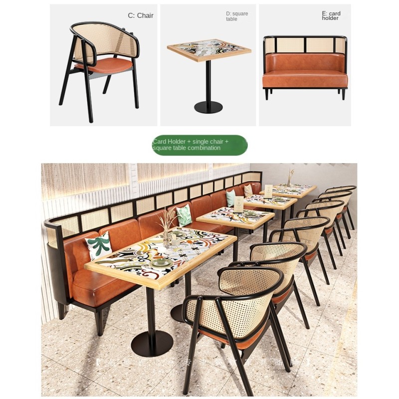 High Quality Modern Wood Seat Rattan Dining Chair,table and Booth Furniture for Restaurant