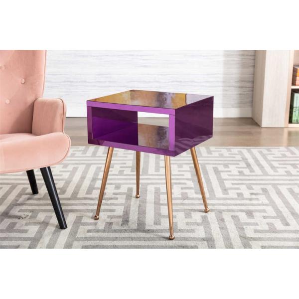 Tableau latéral reflété acrylique H23.22inch en verre en bois élégant de pourpre