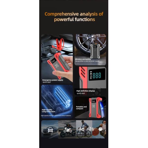 Multifunction Portable Jump Starter 2000A With Air Compressor Car Battery Booster Power Pack