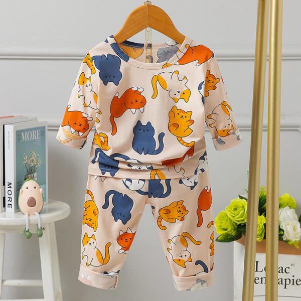 Full Flower Long Sleeve Pj Set Cotton Pyjamas Odor Resistant For 80cm height