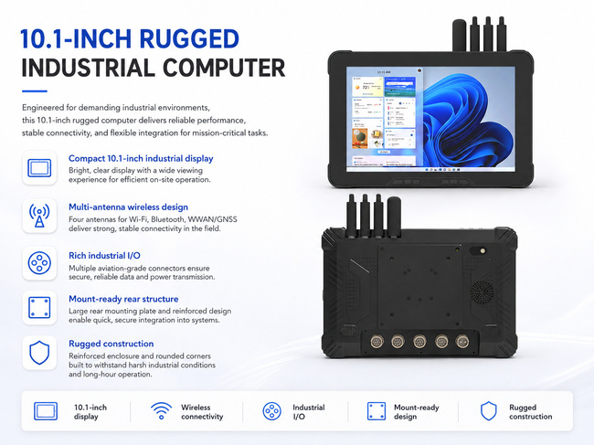Vehicle-Mount Rugged Tablet 10.1 Inch for Mobile Equipment Monitoring and Machine Control