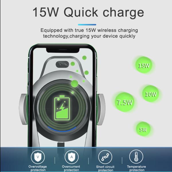Mobile Phone Qi 1.67A 15W QC3.0 Car Mount Charger Holder