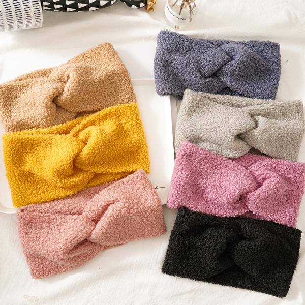 Heavy wide cashmere black hair band geometric Korean wave shampoo hair accessories autumn/winter cross headband