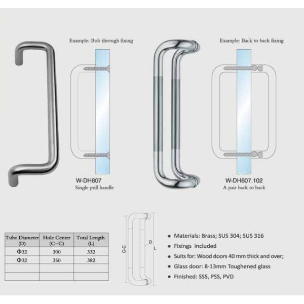 W-DH607 Modern Stainless Steel Entrance Entry Commercial Office Store Front Wood Timber Glass Garage pull handles