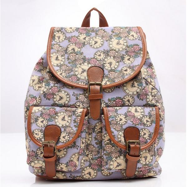 2016 new spring and summer fashion casual women canvas printing two pocket backpack