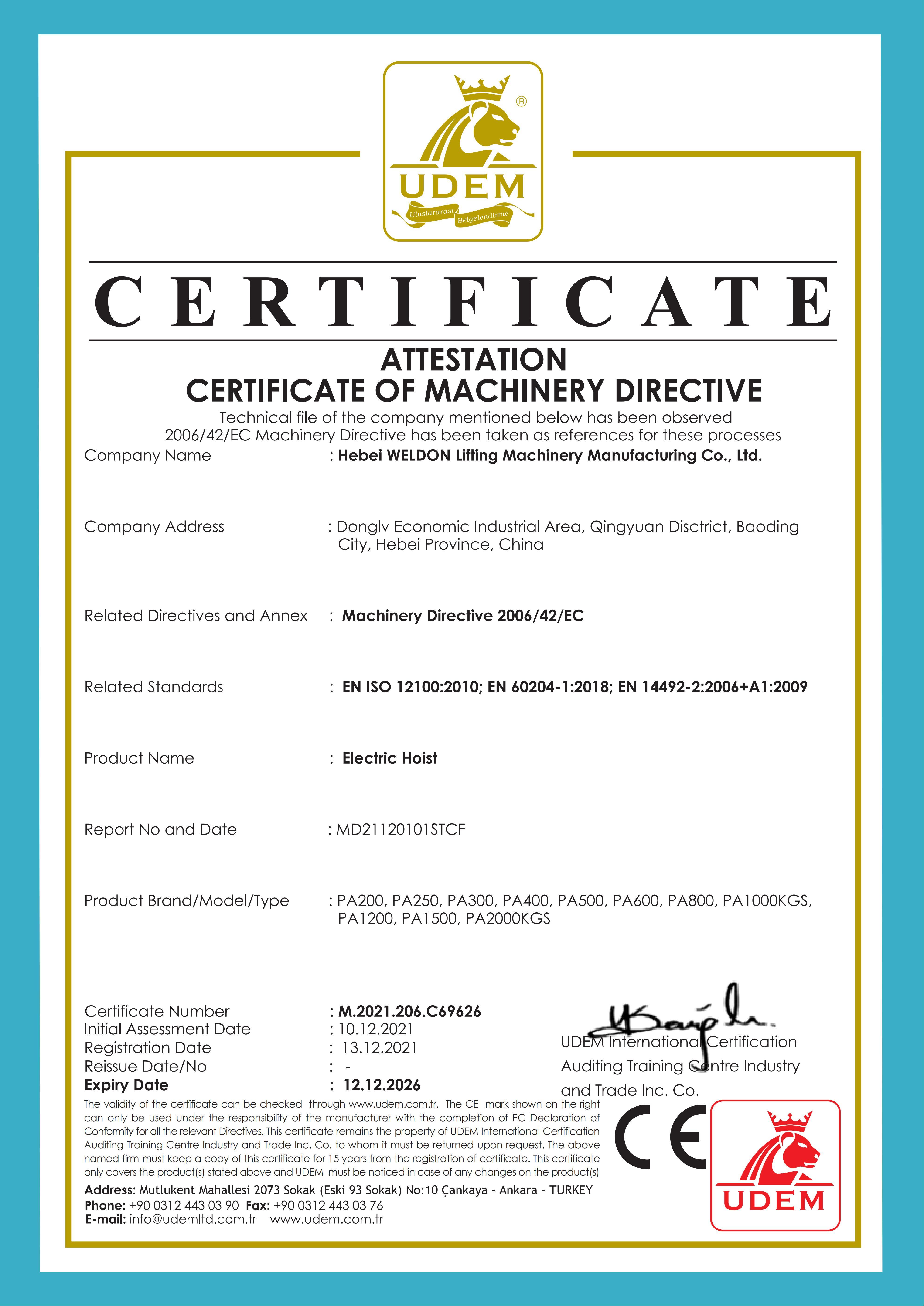 HEBEI WELDON LIFTING MACHINERY MANUFACTURING CO., LTD
