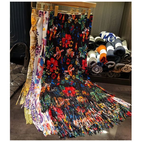 Fashion Summer New Nice Positioning Print Double Fringe Half Skirt Wrinkles Women's Slimming Skirt