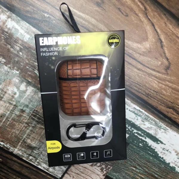 OEM Crocodile Pattern Real Leather Earphones Case Protective Headphones Cover for Airpod 2