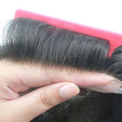 Cheveux toupet pour hommes à entretien facile avec nœuds simples et base en dentelle