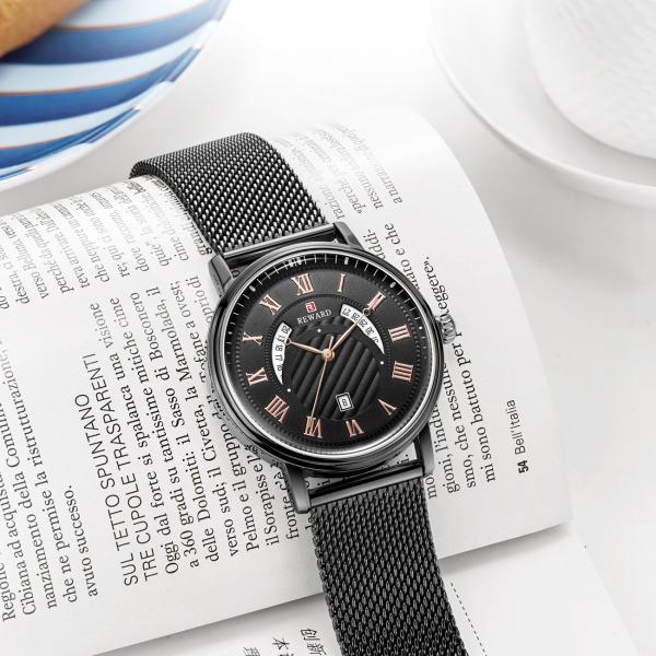 Mesh Strap Mens Watches Quartz Stainless Steel Mineral Crystal Glass With Date