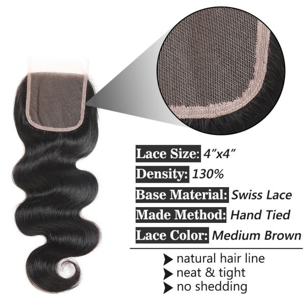 Brazilian Body Wave Swiss Lace Closure 8