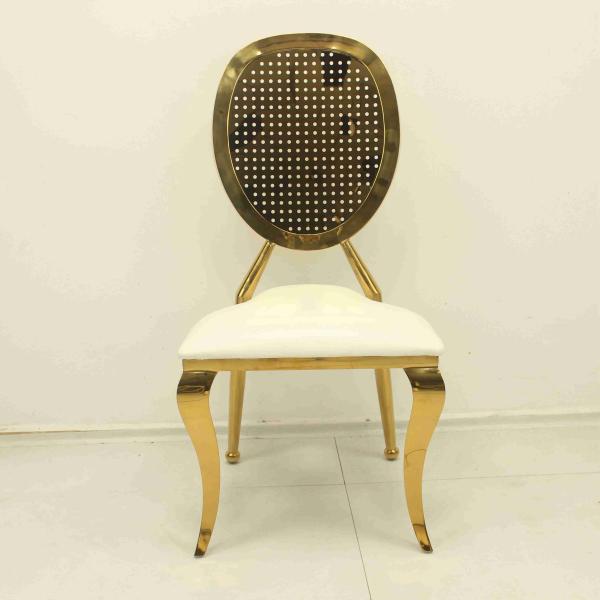 Luxo marco de acero inoxidable dorado silla de invitados trono hotel comedor tela silla de boda