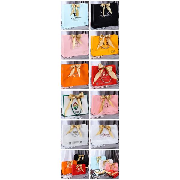 Spot Varnishing Ribbon Paper Bag Eco Friendly Recycled Paper Shopping Bags