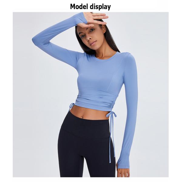 Йога дам Drawstring талии покрывает рукав футболок Stretchable длинный