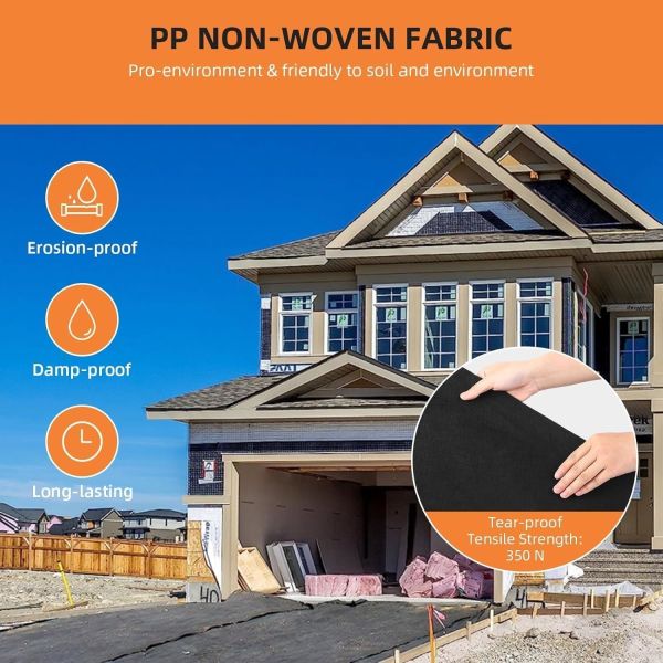 Geotextile Landscape, 4ft X 50ft & 6oz Geotextile Fabric, PP Drainage 350N Tensile Strength & 440N Load Capacity, For Driveway & Road Stabilizationr, Erosion Control, French Drains