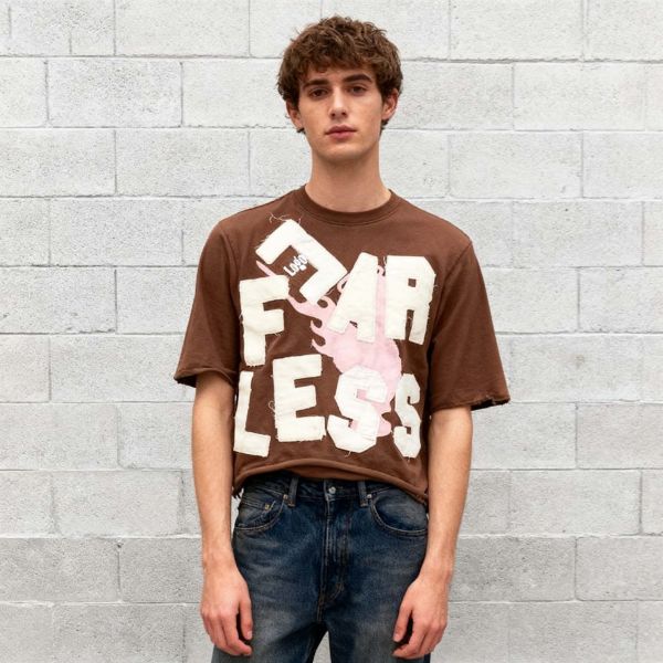 Custom Distressed Boxy T Shirt for Men Cotton Applique Embroidery Patch Cropped Tee Drop Shoulder Plain Raw Hem T-Shirts