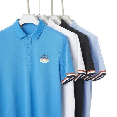 Polyester / Cotton Men'S Polo Shirts Striped With Custom Embroidered Logo