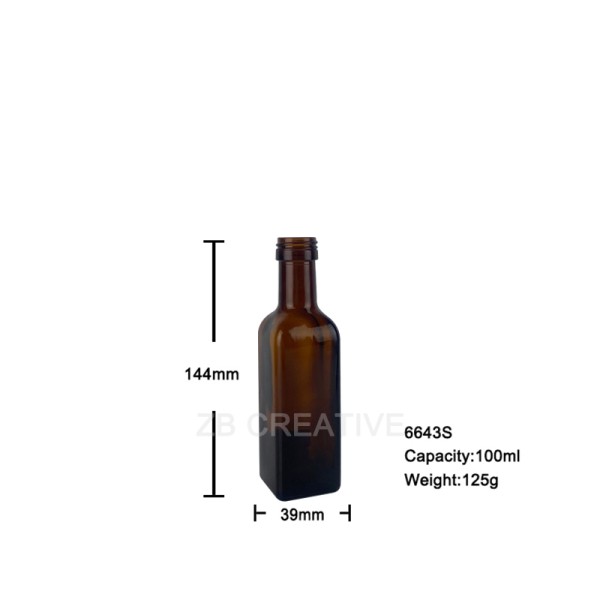 100ml Mini Marasca Square Glass Bottle Screw Cap Olive Oil Container 125g 6643S